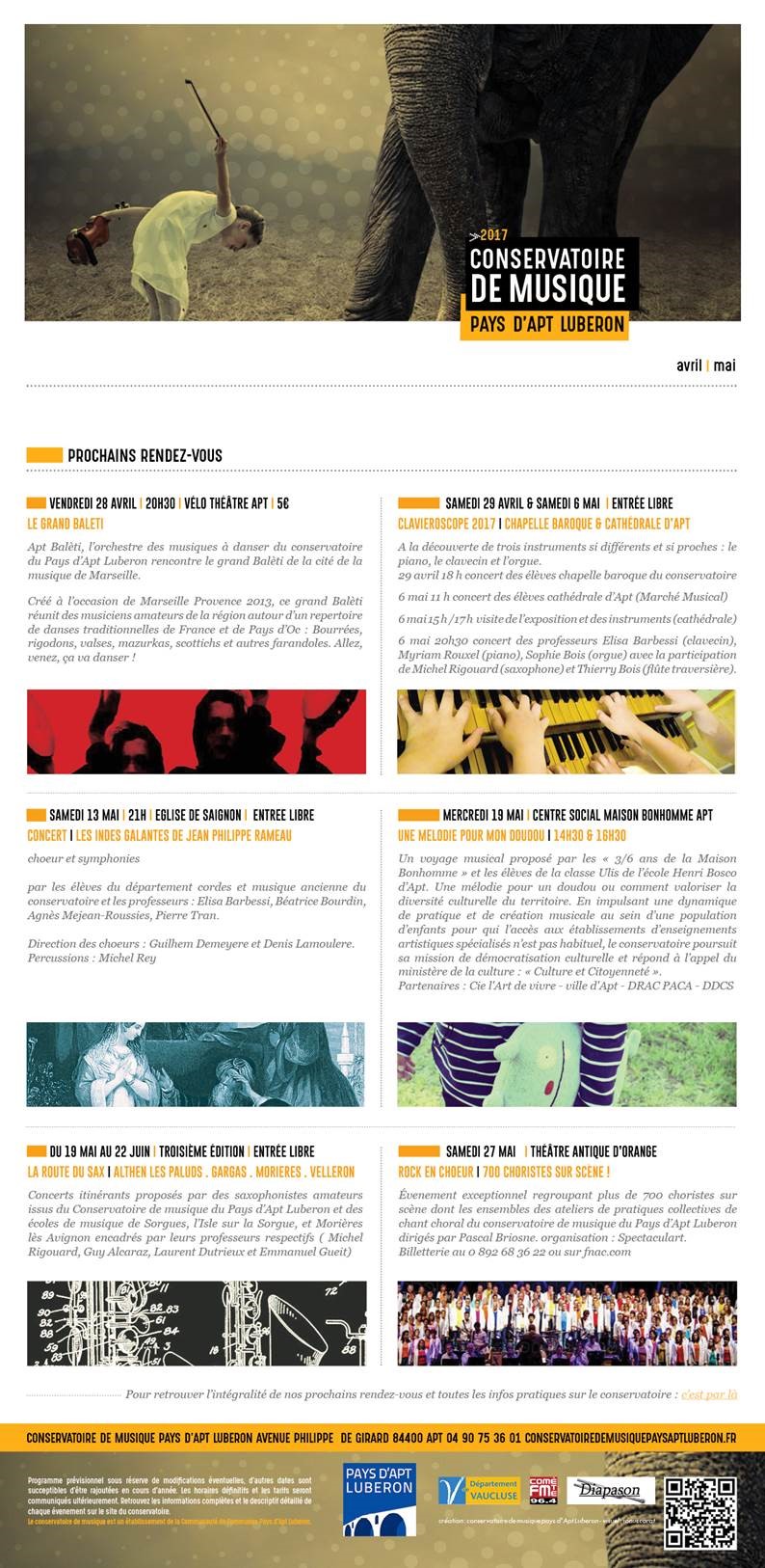 Conservatoire prochains RDV - Avril - Mai